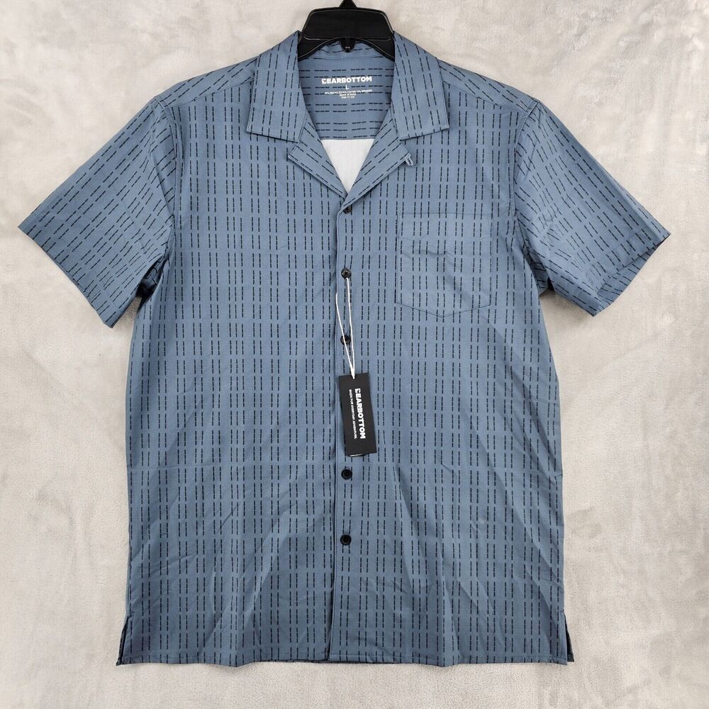 Bearbottom Mens Large Cabana Camp Collar Shirt‎ Dash Blue Polyester Beach Shirt